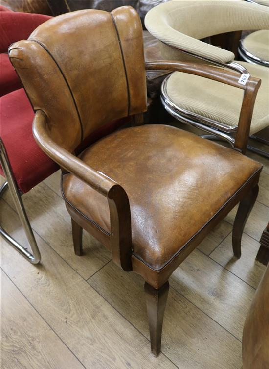 A leather and beech Art Deco desk chair